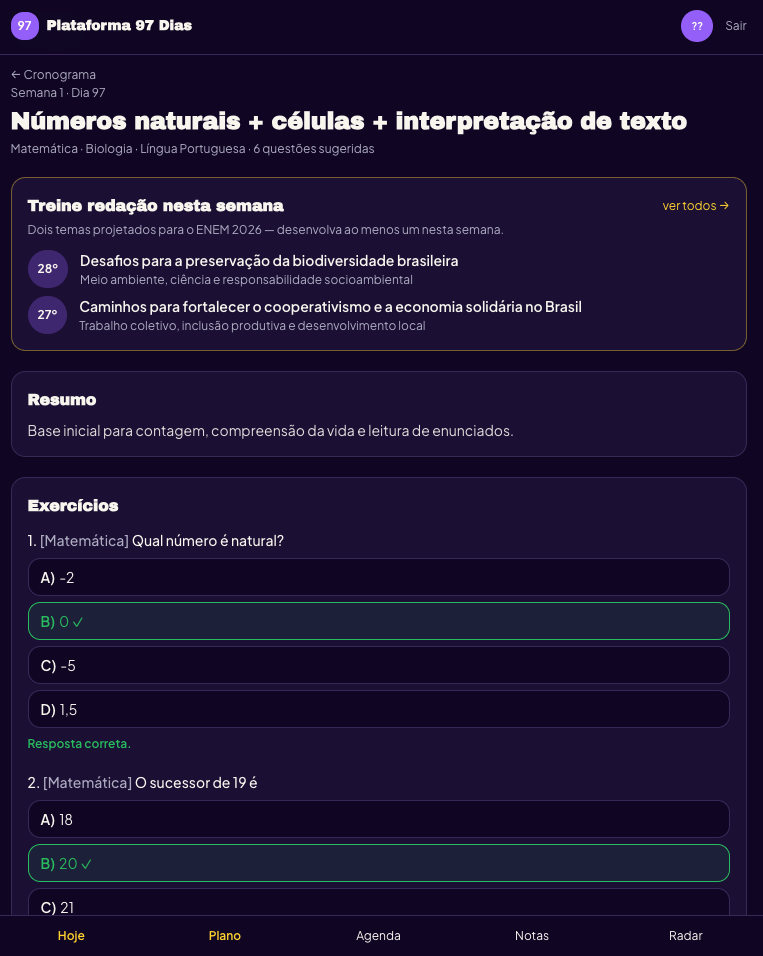 Estudo do dia · Questões no formato ENEM com correção