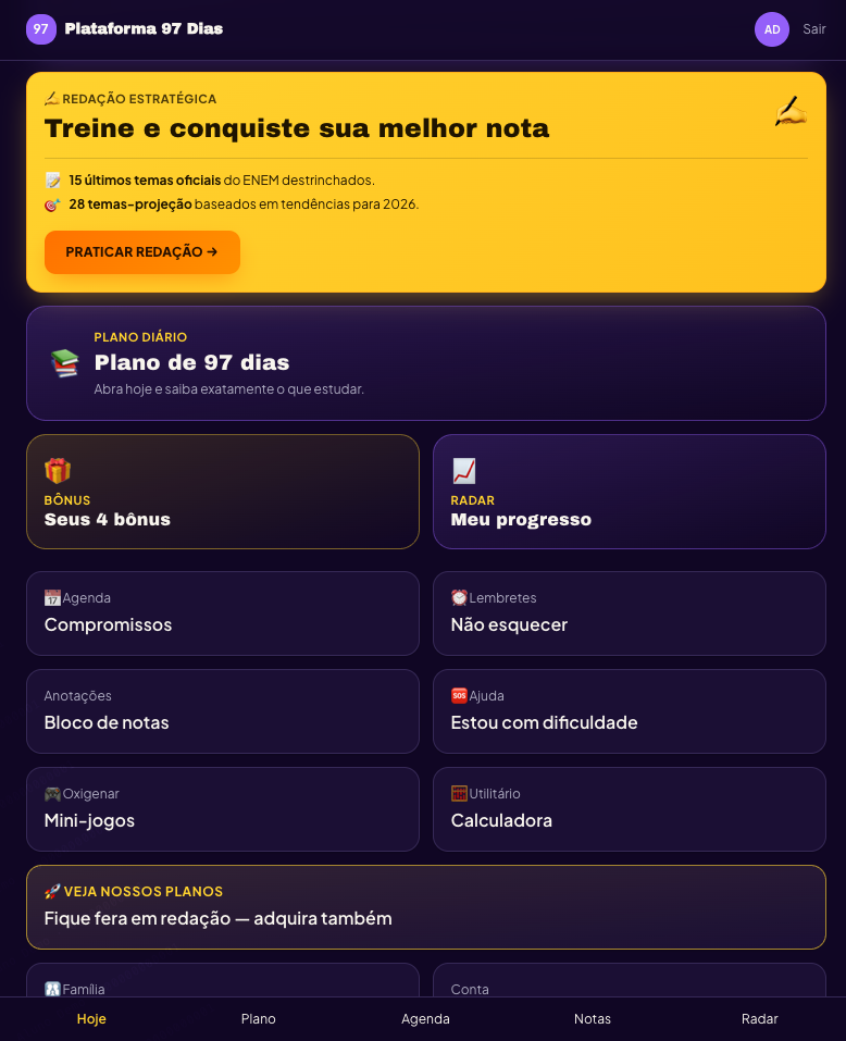 Redação estratégica · 15 temas oficiais + 28 projeções