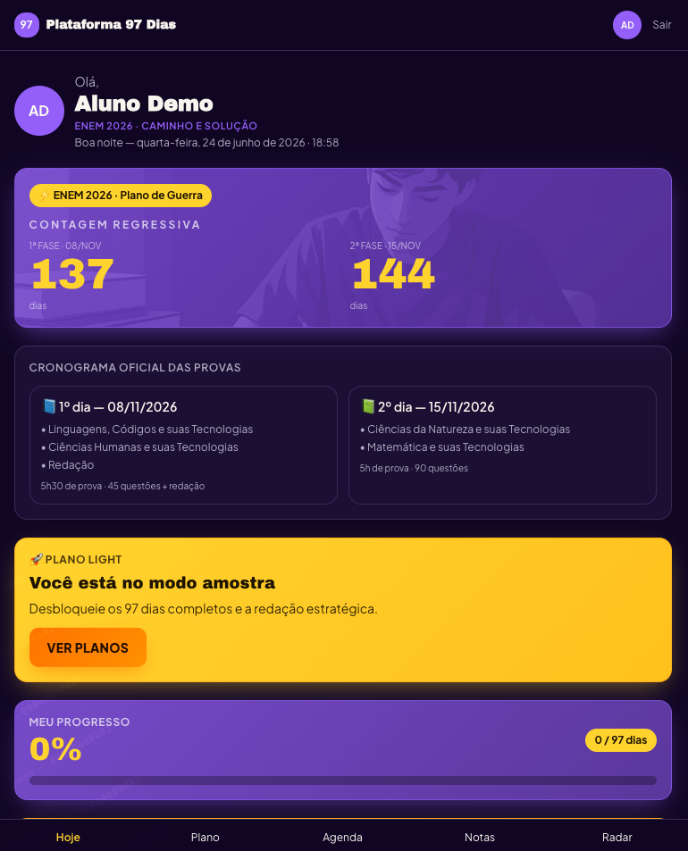 Tela inicial · Contagem regressiva e cronograma oficial